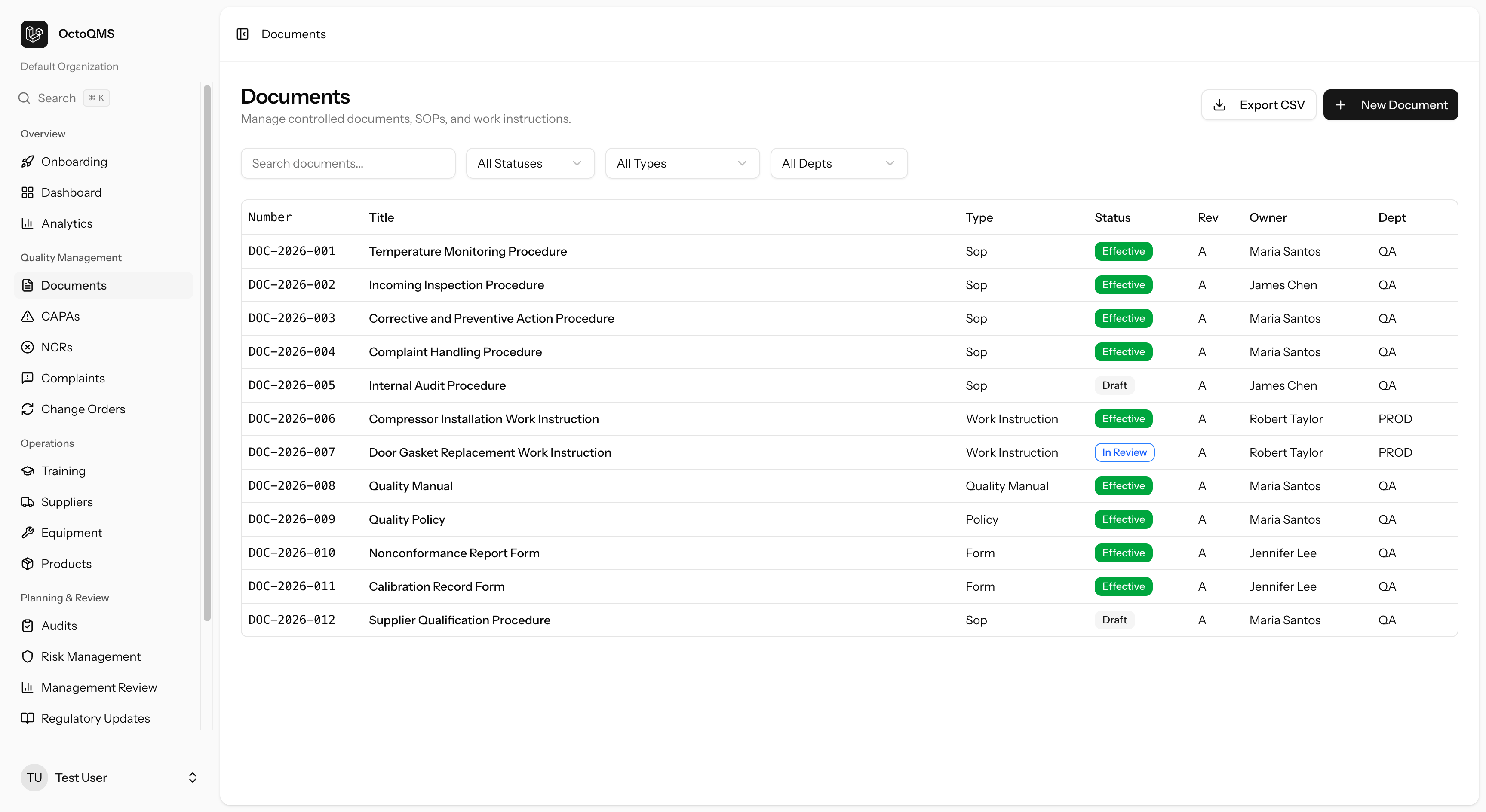 OctoQMS document control module