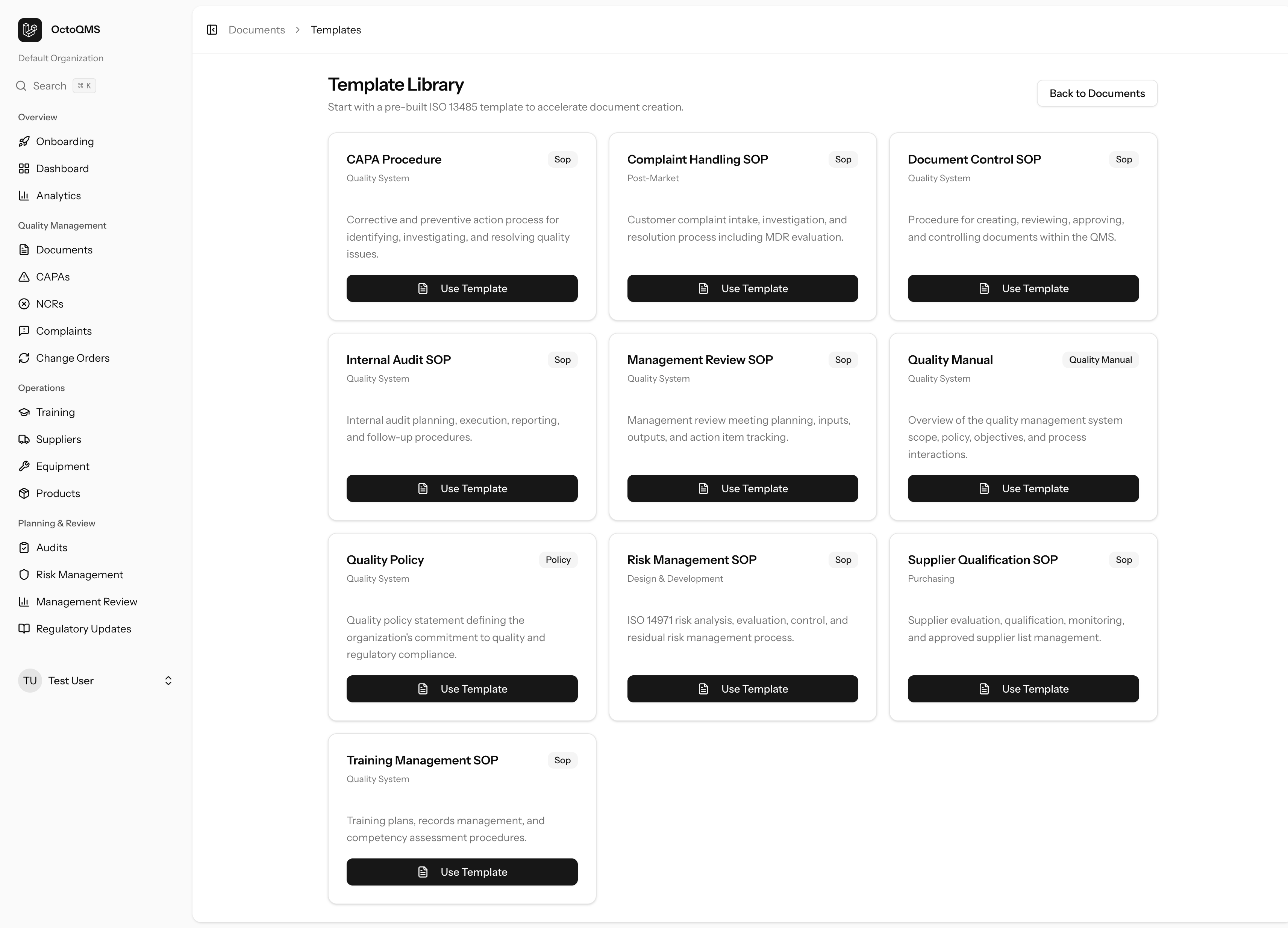 OctoQMS ISO 13485 document template library